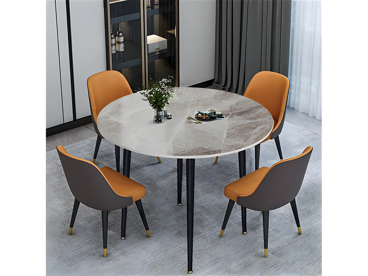 Table à Manger Marbre Ronde: Table Salle à Manger 4 Personnes 80x80x76cm Table Cuisine avec Pieds en Métal