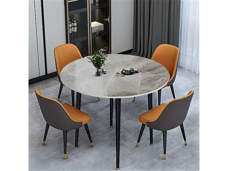 Table à Manger Marbre Ronde: Table Salle à Manger 4 Personnes 80x80x76cm Table Cuisine avec Pieds en Métal