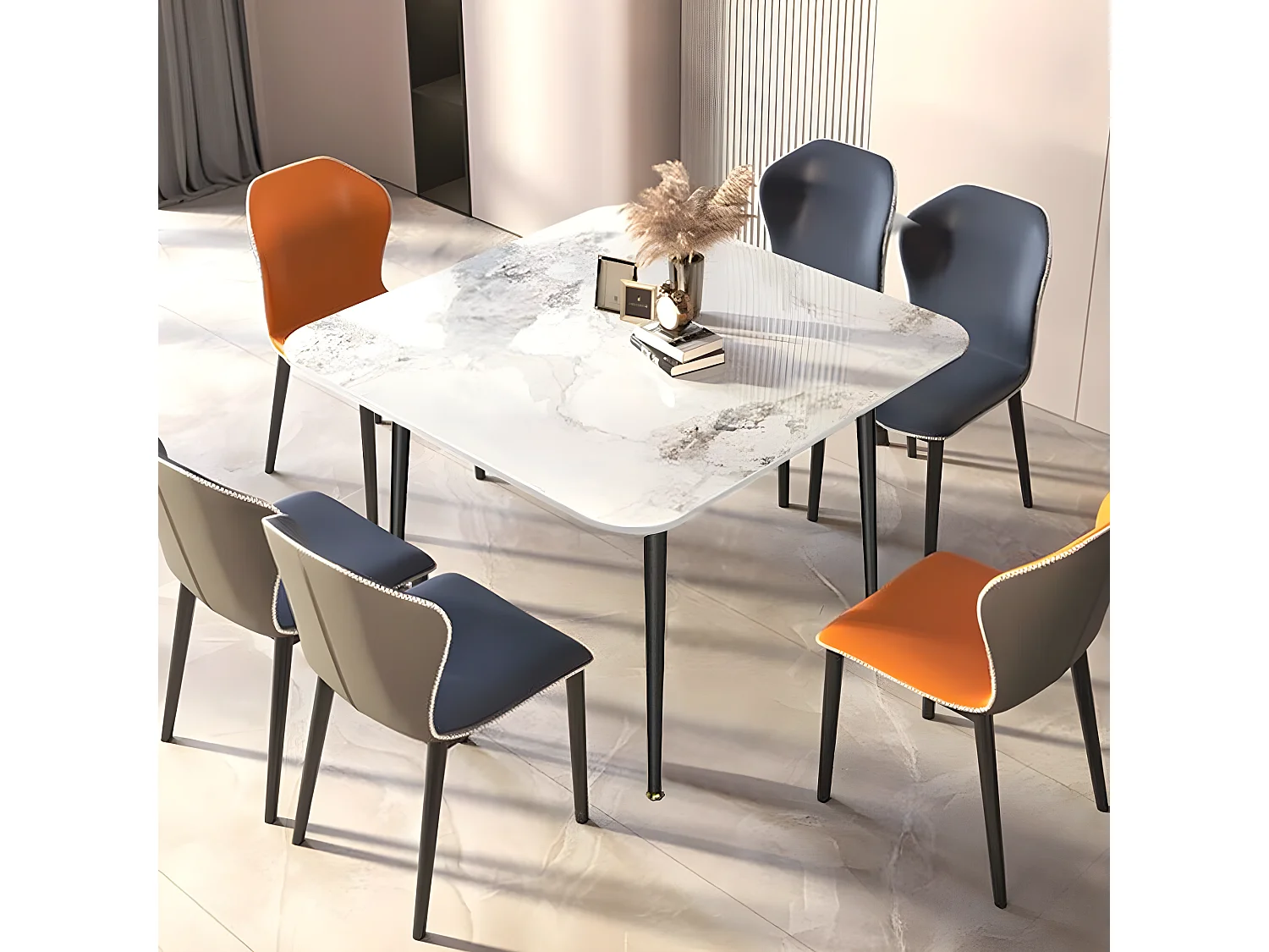 Fativo table à manger ronde pour 4 personnes 80x80cm effet marbre et pieds en fer, style modern 80x80x76cm