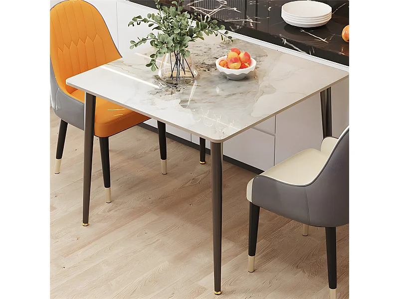 Fativo table à manger ronde pour 4 personnes 80x80cm effet marbre et pieds en fer, style modern 80x80x76cm