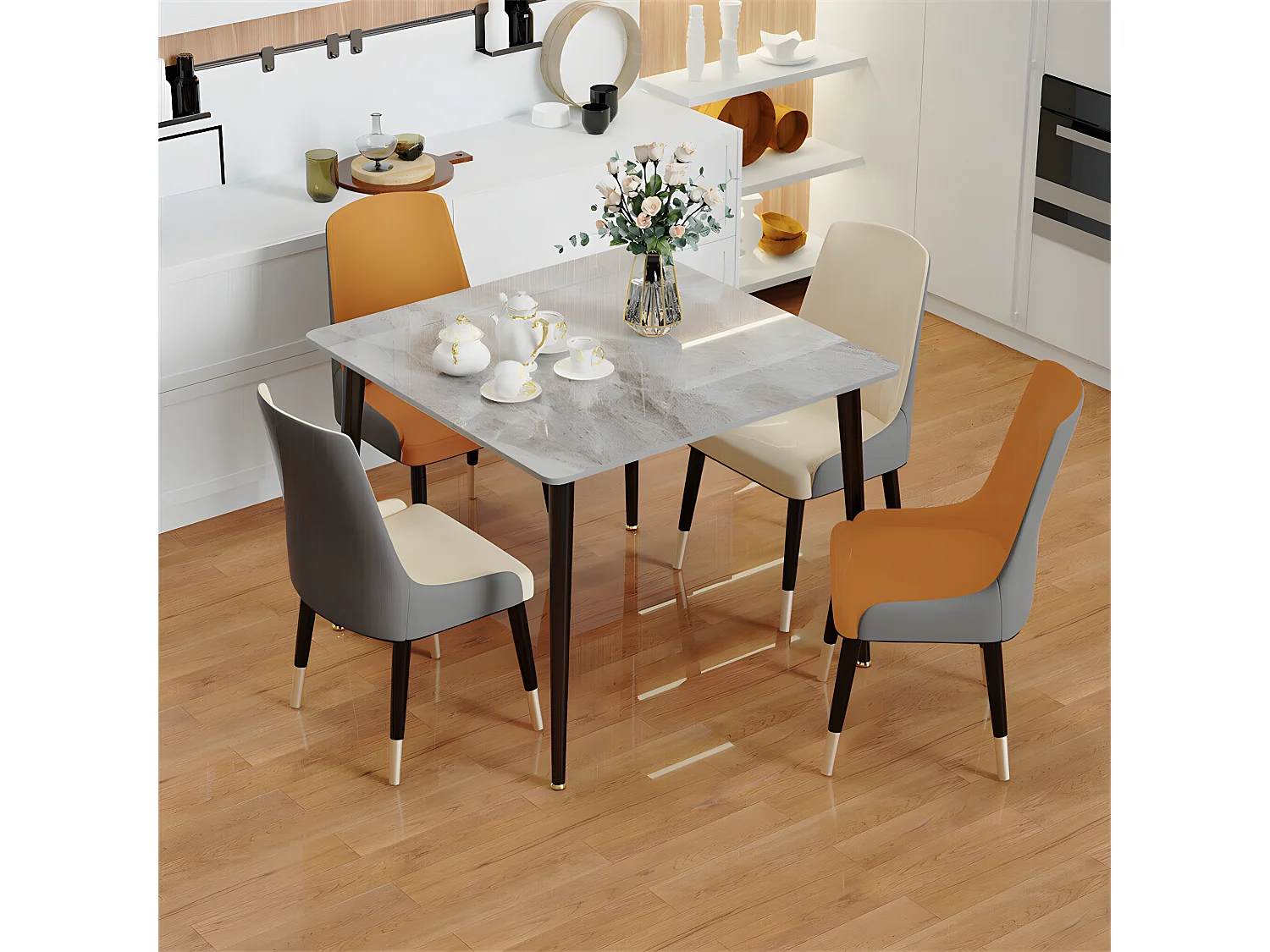 Fativo table à manger 80x80cm effet marbre pour 4 personnes, style moderne 80x80x76cm