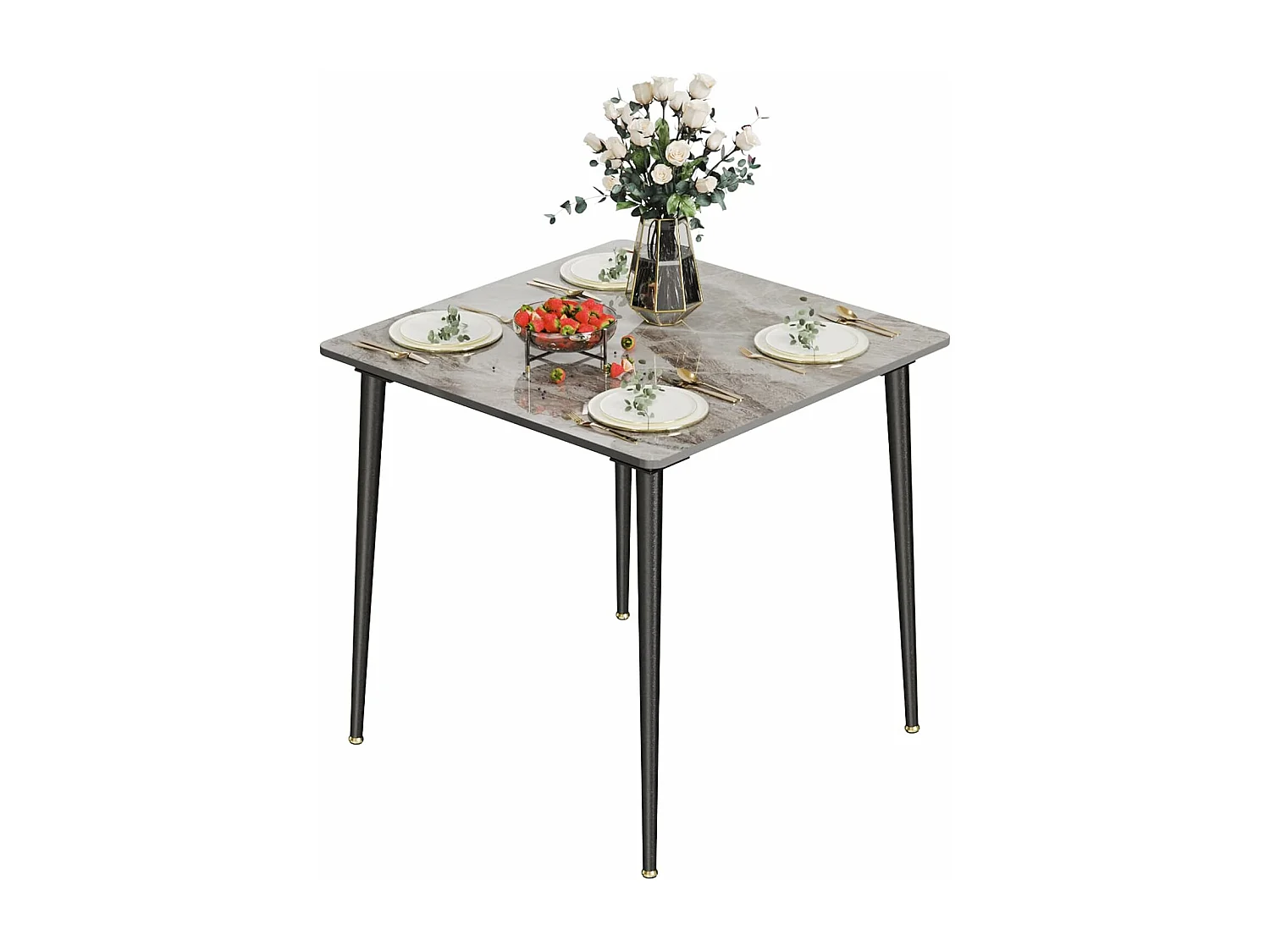 Fativo table à manger 80x80cm effet marbre pour 4 personnes, style moderne 80x80x76cm