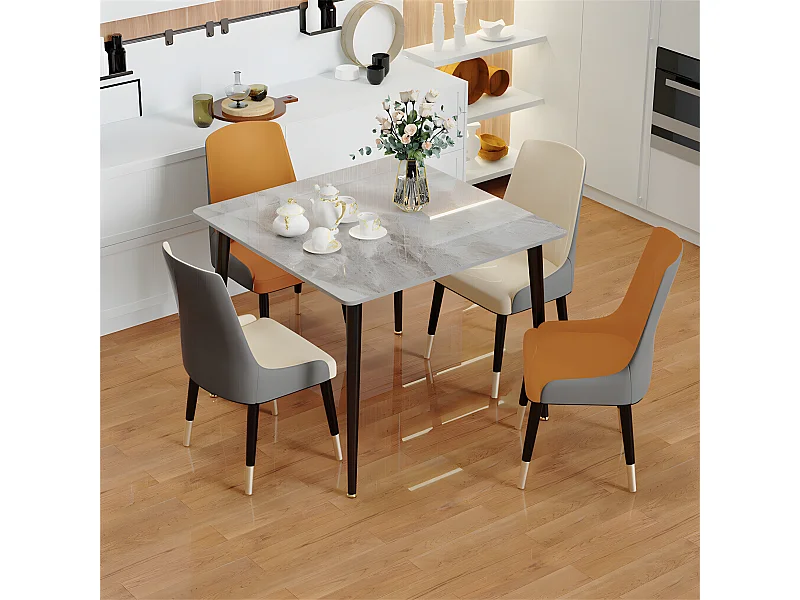 Fativo table à manger 80x80cm effet marbre pour 4 personnes, style moderne 80x80x76cm