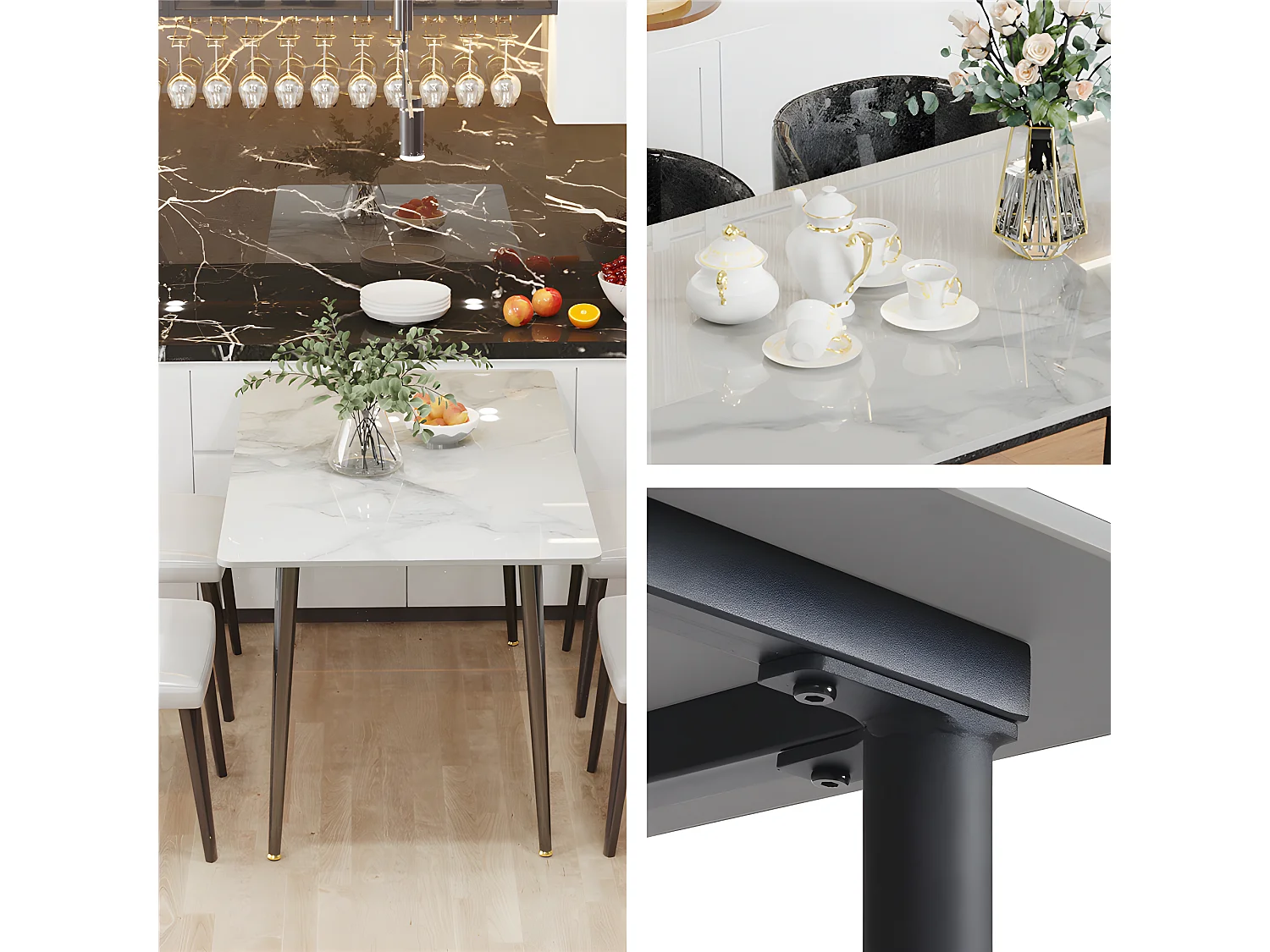 Table à manger rectangle 6 personne - table de cuisine en effet marbre 120x70cm 120x70x76cm