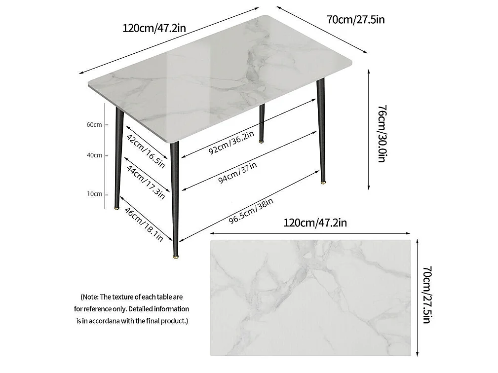 Rechteckiger Esstisch für 6 Personen - Küchentisch mit Marmor-Effekt 120x70cm