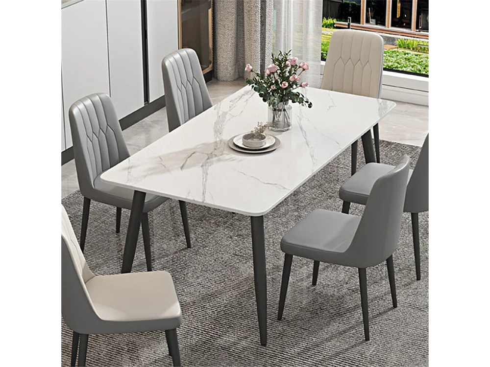 Rechteckiger Esstisch für 6 Personen - Küchentisch mit Marmor-Effekt 120x70cm