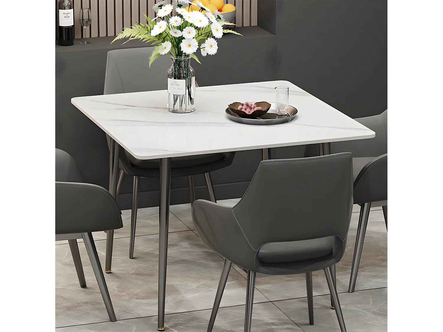 Table à manger rectangle 6 personne en effet marbre et gris 120x70cm 120x70x76cm