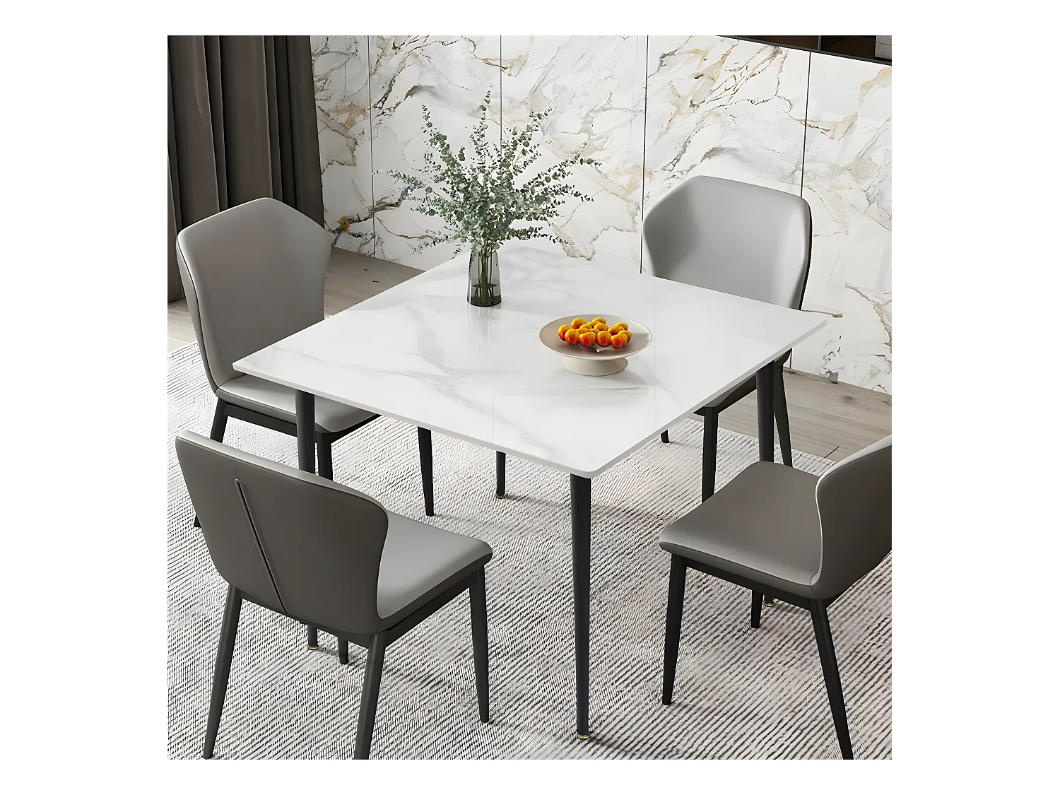 Table à manger rectangle 6 personne en effet marbre et gris 120x70cm 120x70x76cm