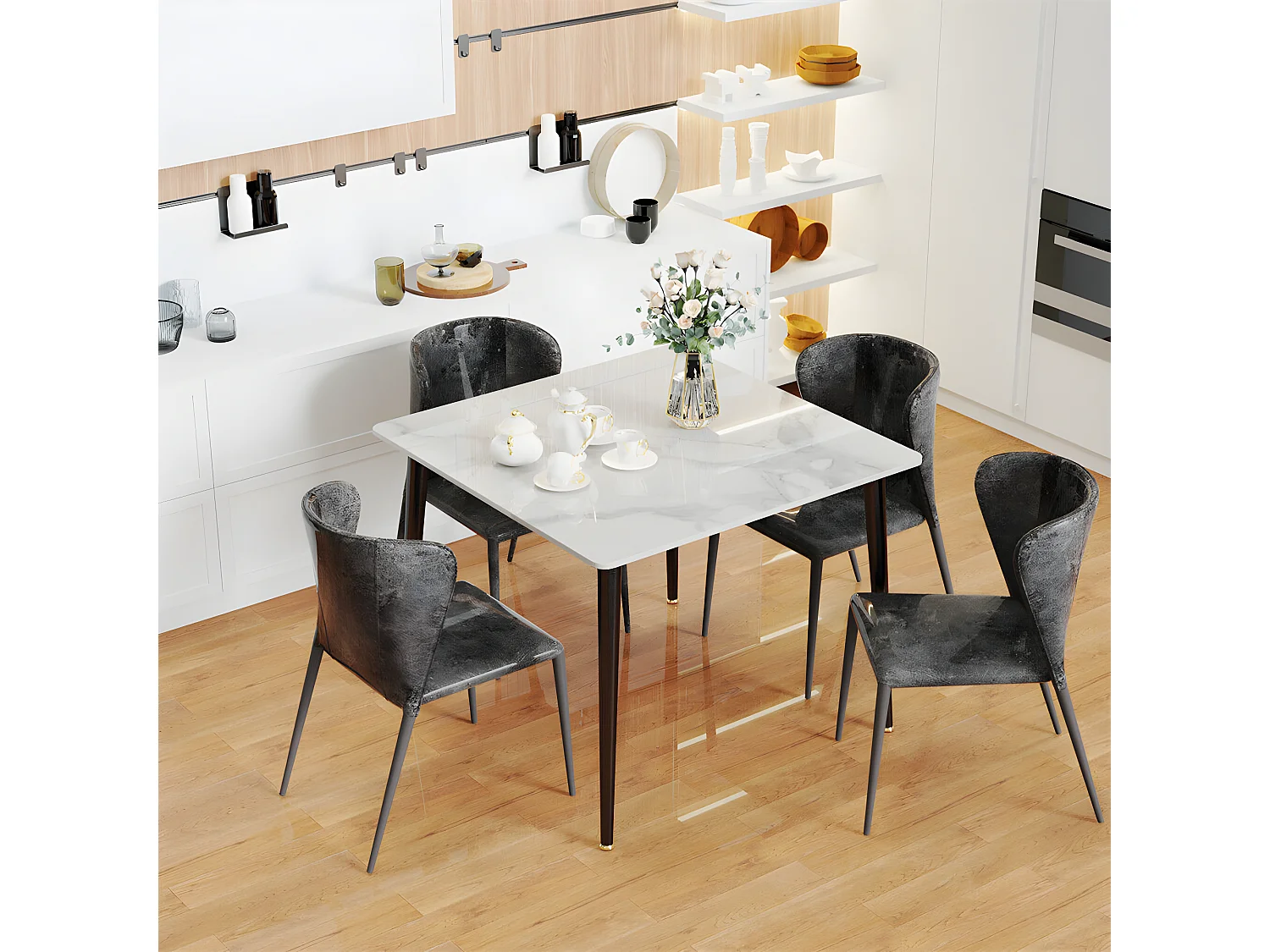 Table à manger rectangle 6 personne en effet marbre et gris 120x70cm 120x70x76cm