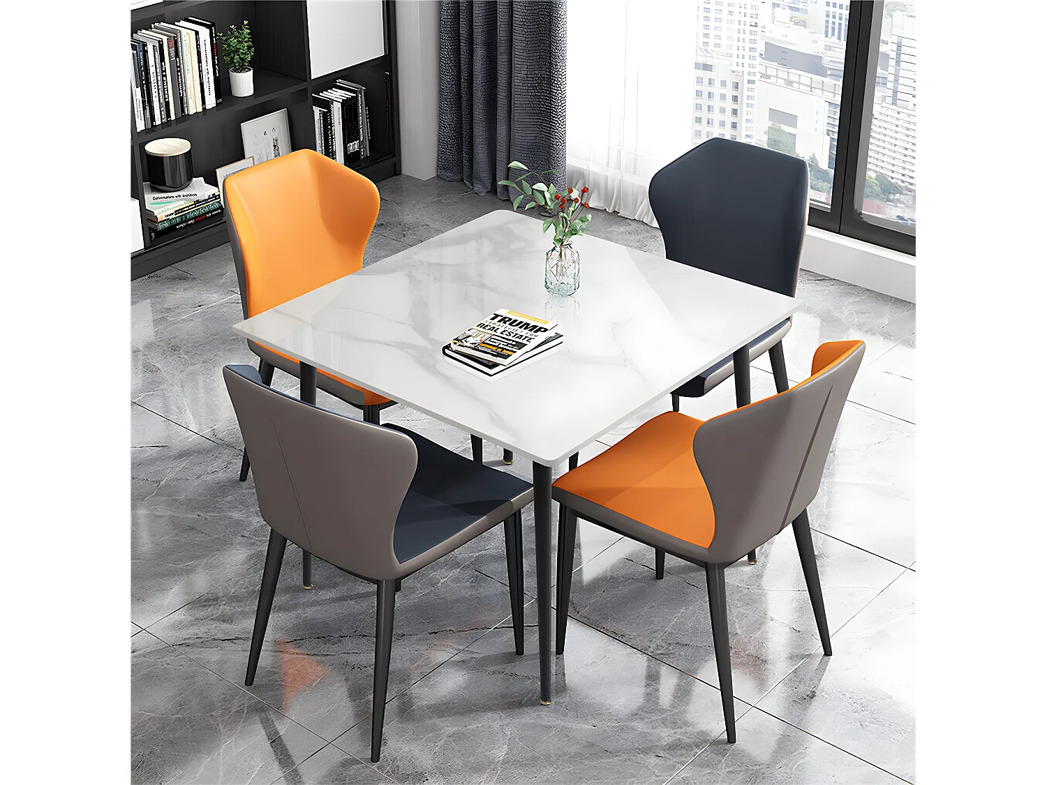 Table à manger rectangle 6 personne en effet marbre et gris 120x70cm 120x70x76cm