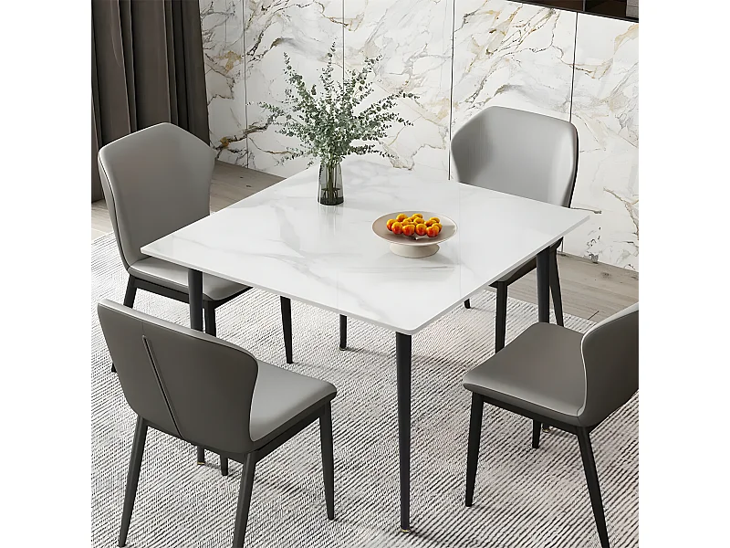 Table à manger rectangle 6 personne en effet marbre et gris 120x70cm 120x70x76cm