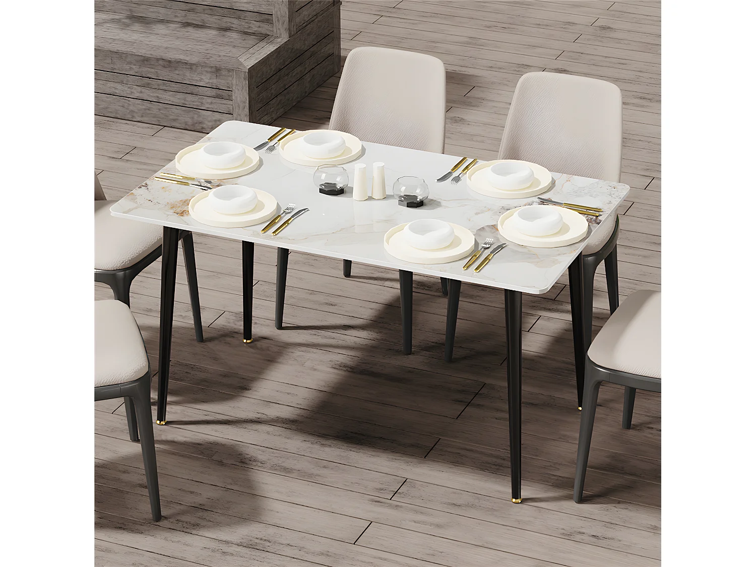 Rechthoekige eettafel voor 6 personen in marmer - wit 120x70x76cm