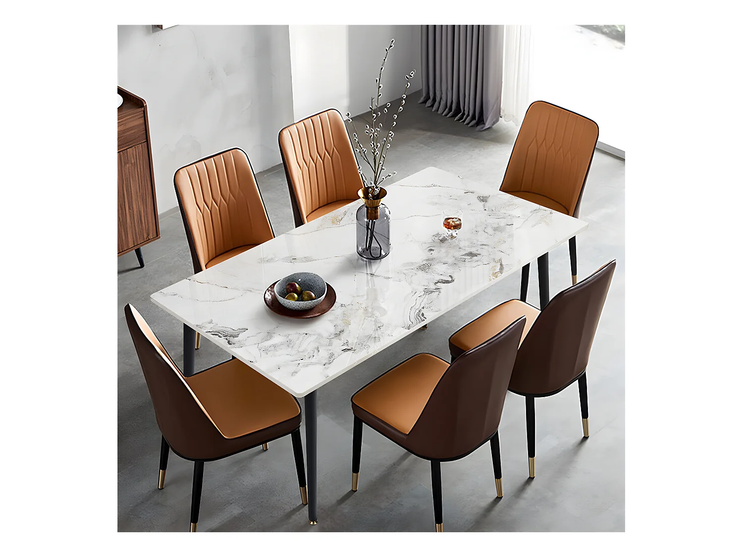 Table à manger rectangle 6 personne en marbre - blanc  120x70x76cm