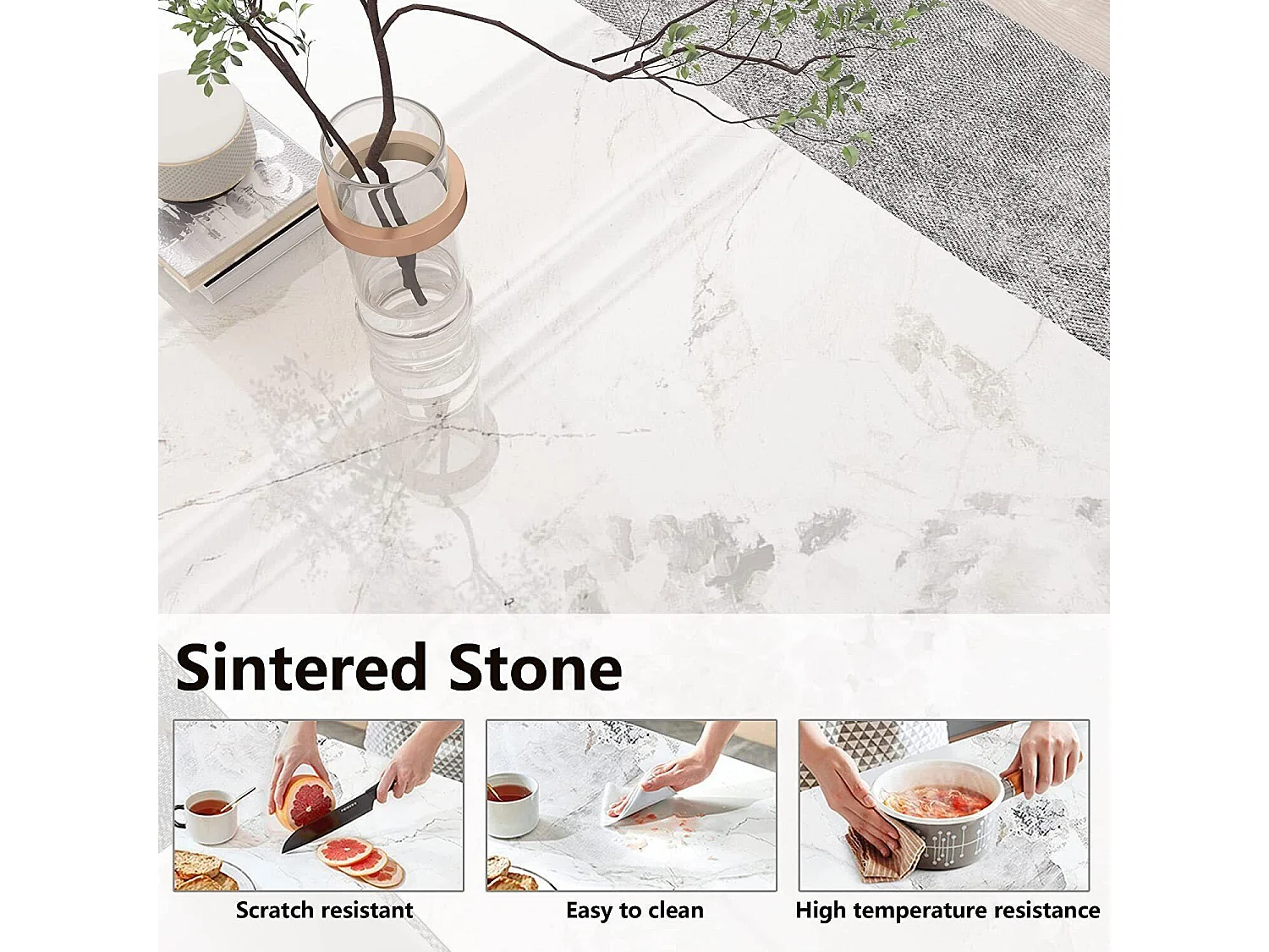 Table à manger rectangle 6 personne en marbre - blanc  120x70x76cm