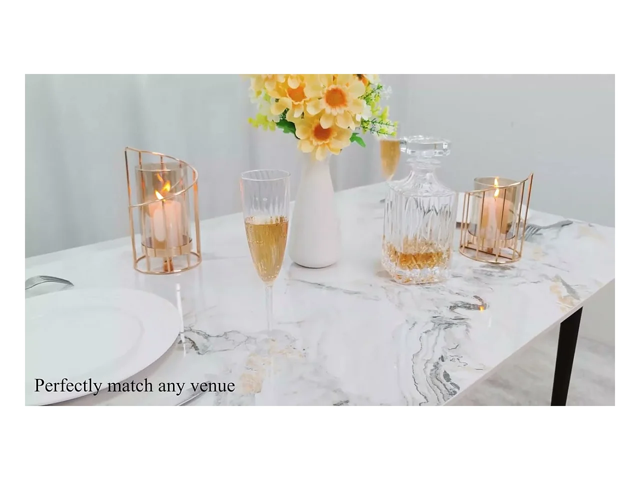 Mesa de comedor rectangular para 6 personas en mármol - blanca 120x70x76cm