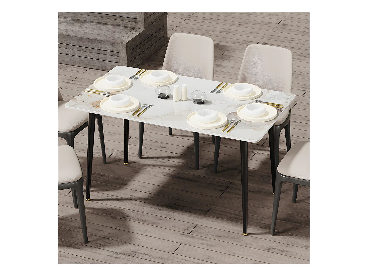 Mesa de comedor rectangular para 6 personas en mármol - blanca 120x70x76cm