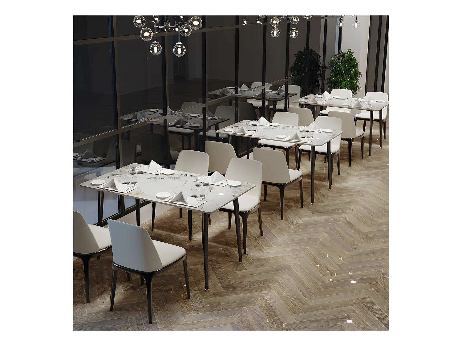 Mesa de comedor rectangular para 6 personas en mármol - blanca 120x70x76cm