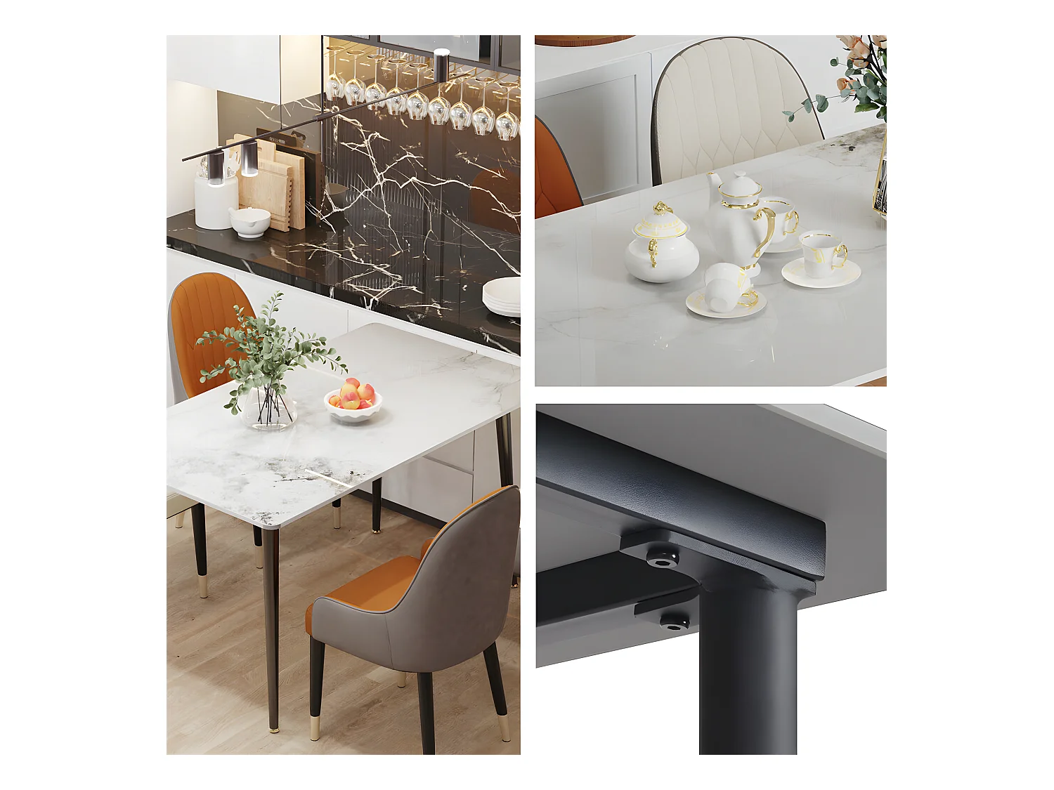 Mesa de comedor rectangular para 6 personas en mármol - blanca 120x70x76cm