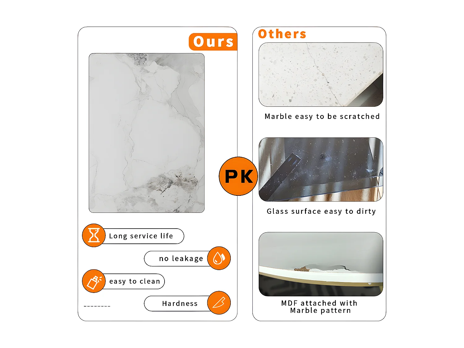 Table à manger rectangle 6 personne en marbre - blanc  120x70x76cm