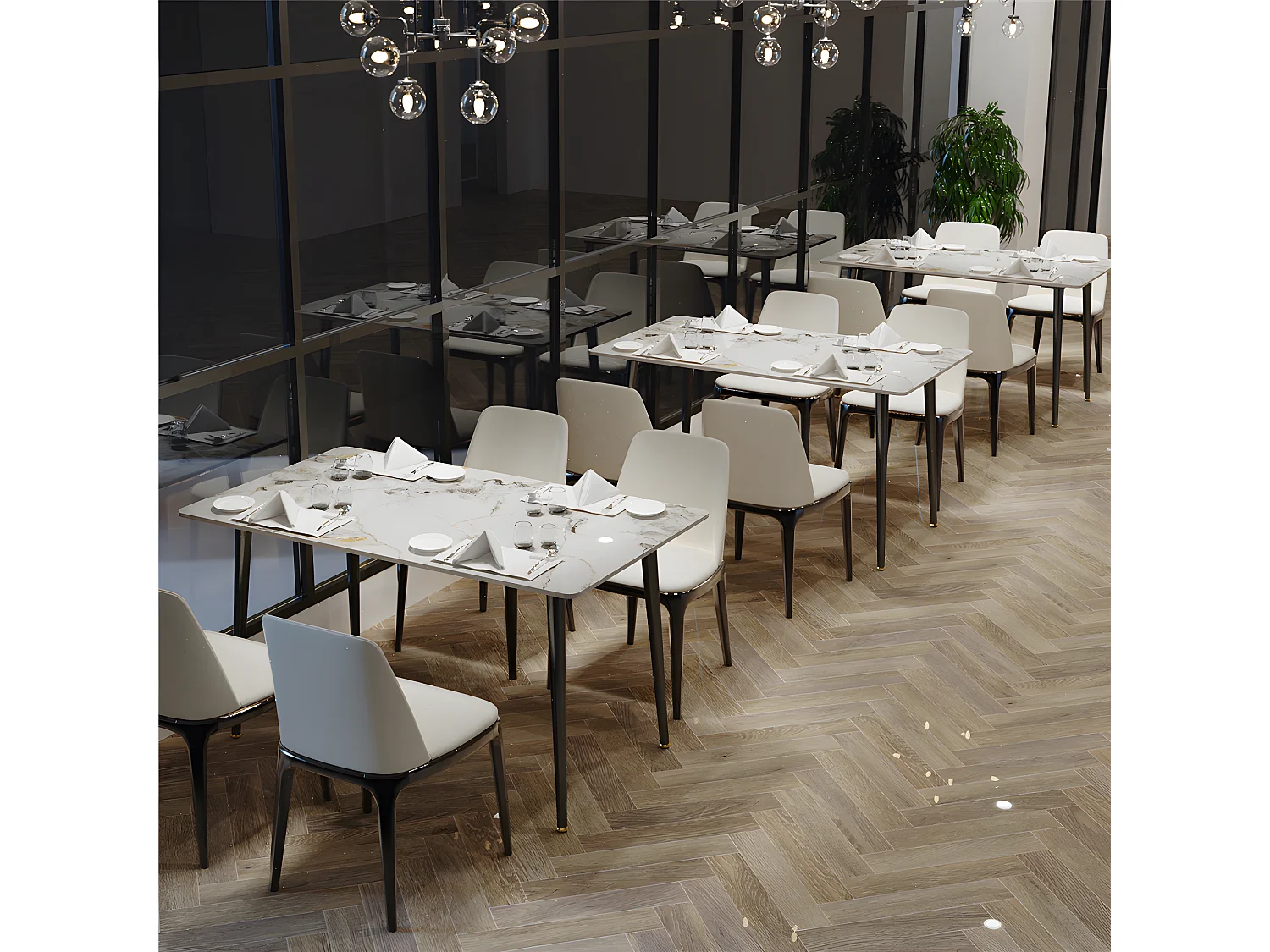 Table à manger rectangle 6 personne en marbre - blanc  120x70x76cm