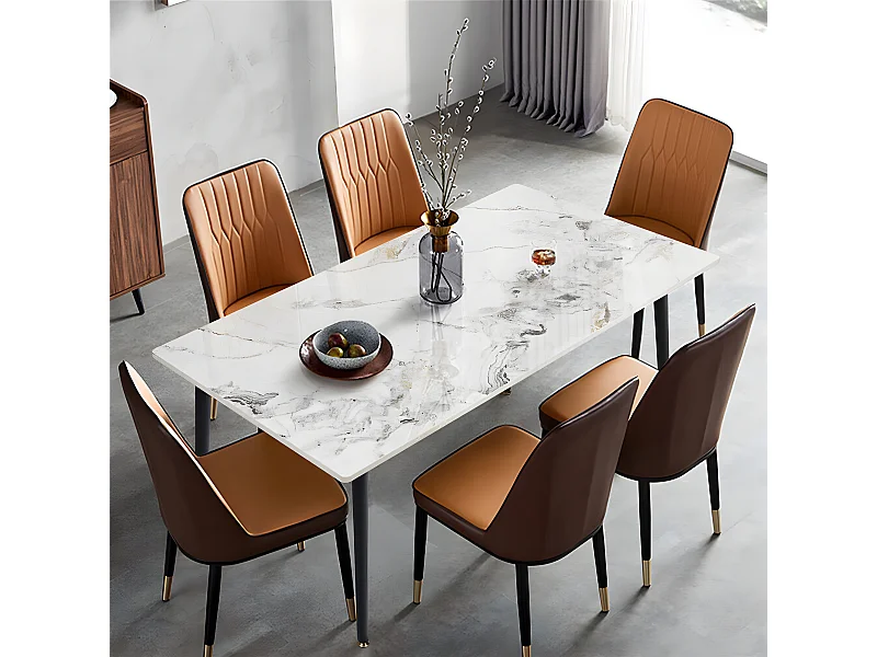 Rechthoekige eettafel voor 6 personen in marmer - wit 120x70x76cm