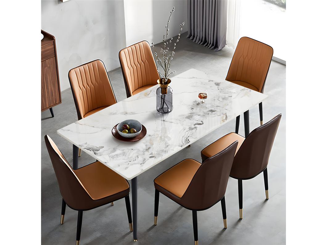 Tavolo da pranzo rettangolare per 6 persone in marmo - bianco 120x70x76cm