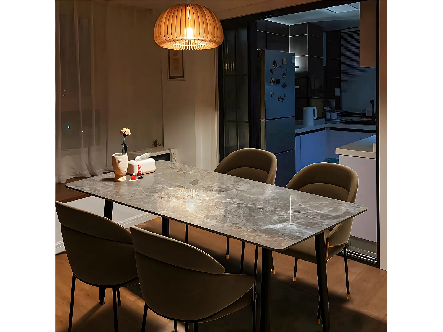 Table à manger rectangle 6 personne en effet marbre et gris 120x70cm 120x70x76cm