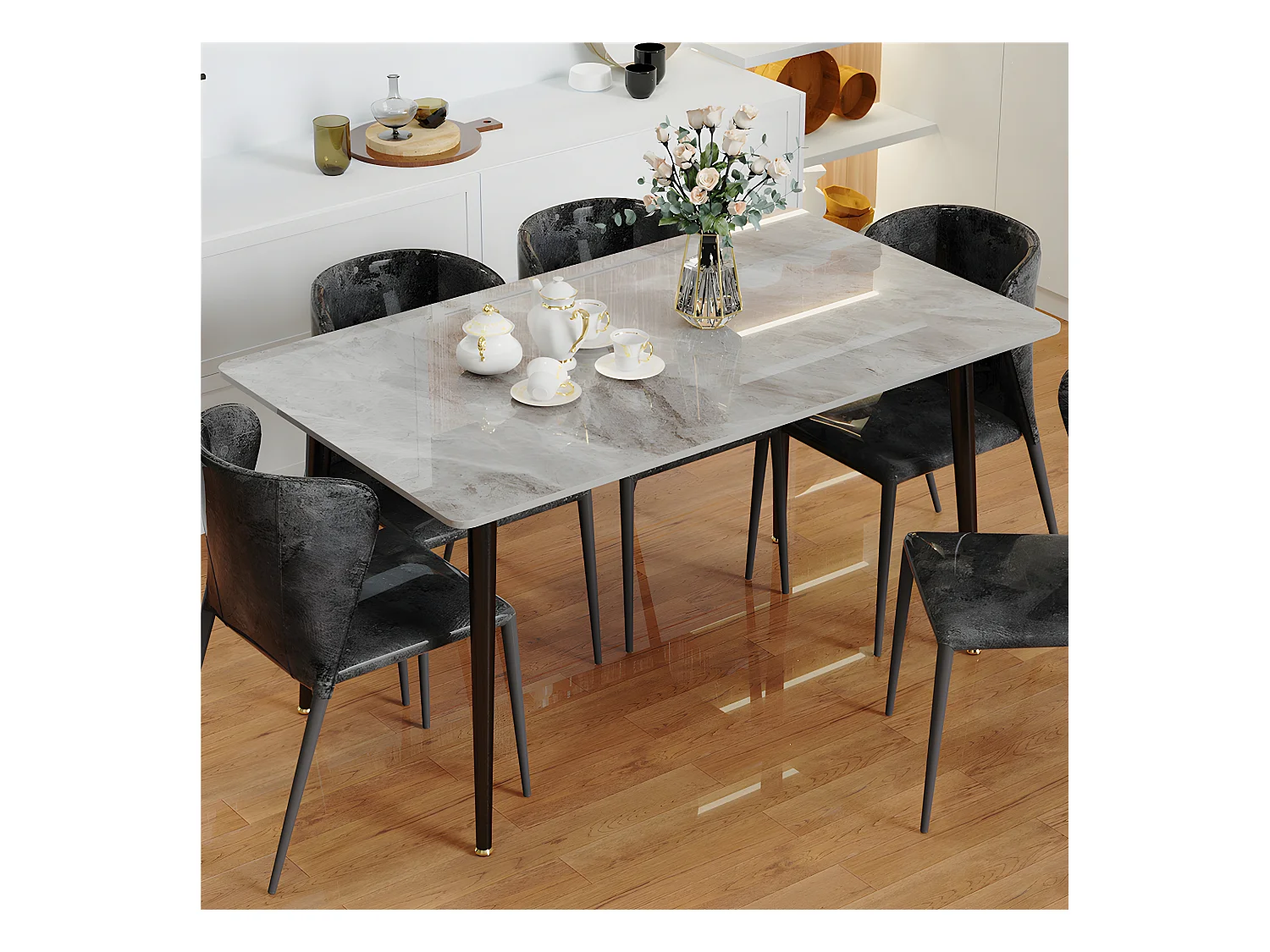 Table à manger rectangle 6 personne en effet marbre et gris 120x70cm 120x70x76cm