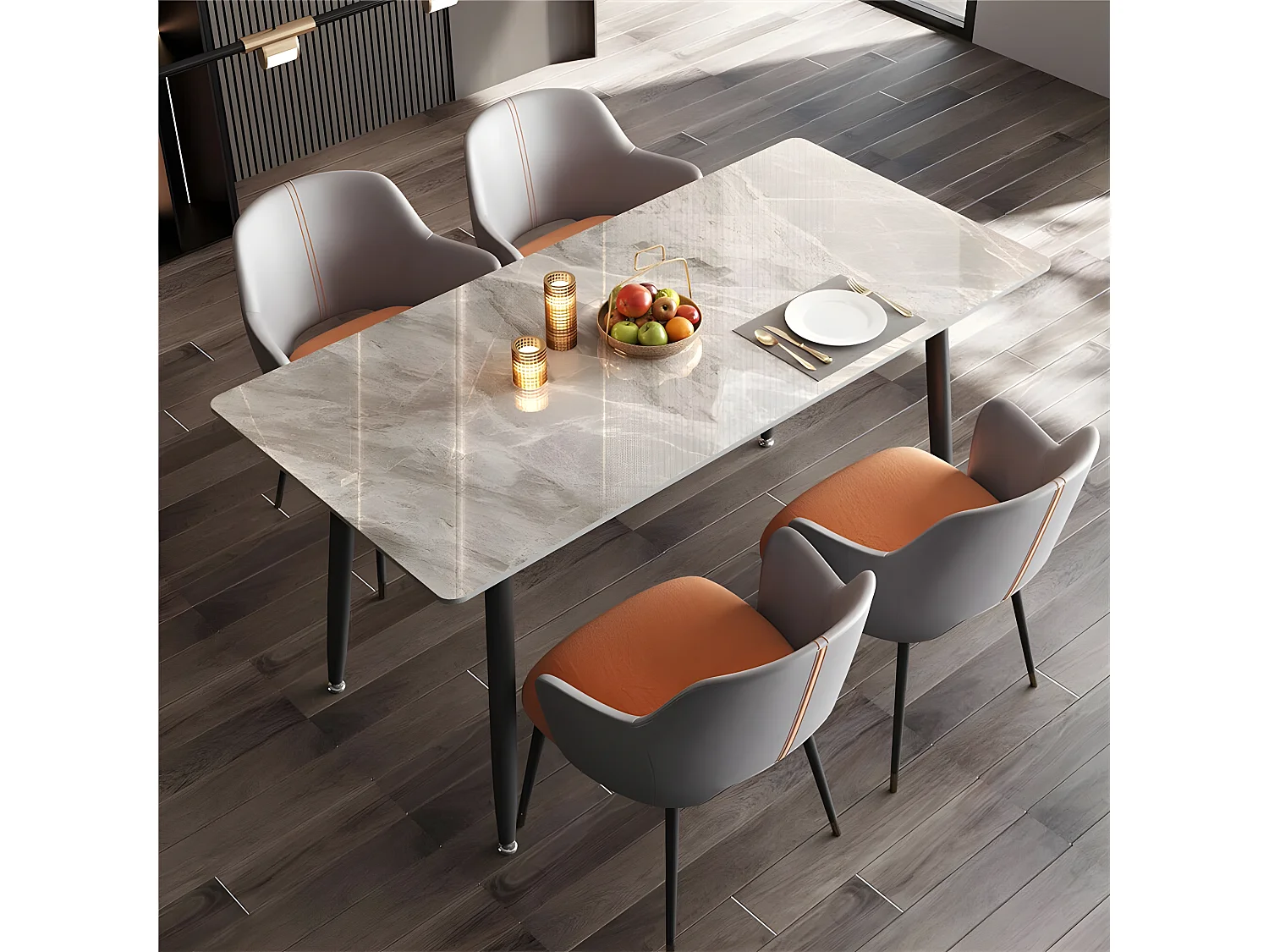 Table à manger rectangle 6 personne en effet marbre et gris 120x70cm 120x70x76cm