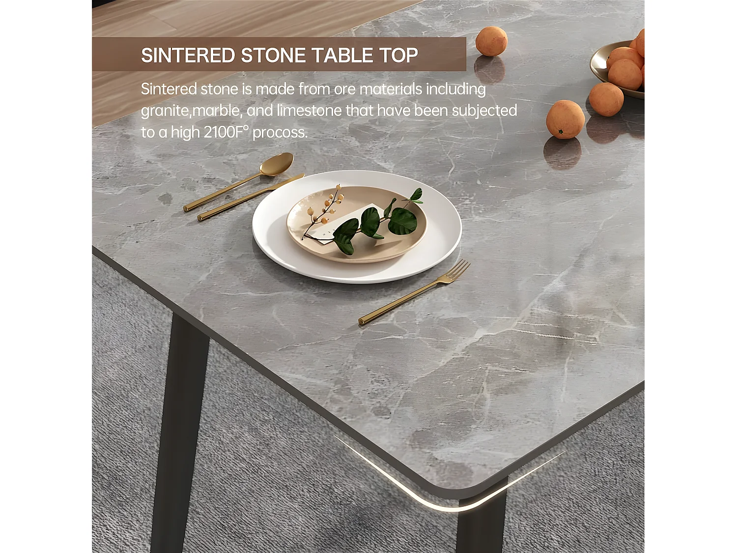 Table à manger rectangle 6 personne en effet marbre et gris 120x70cm 120x70x76cm