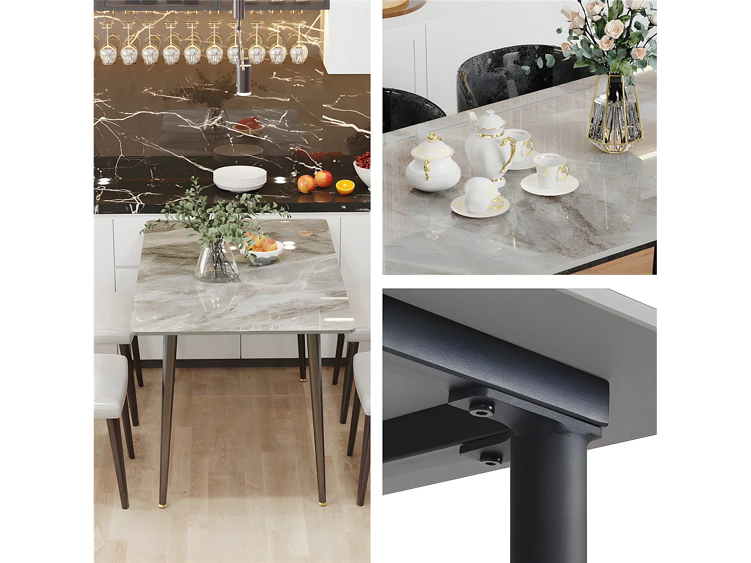 Table à manger rectangle 6 personne en effet marbre et gris 120x70cm 120x70x76cm