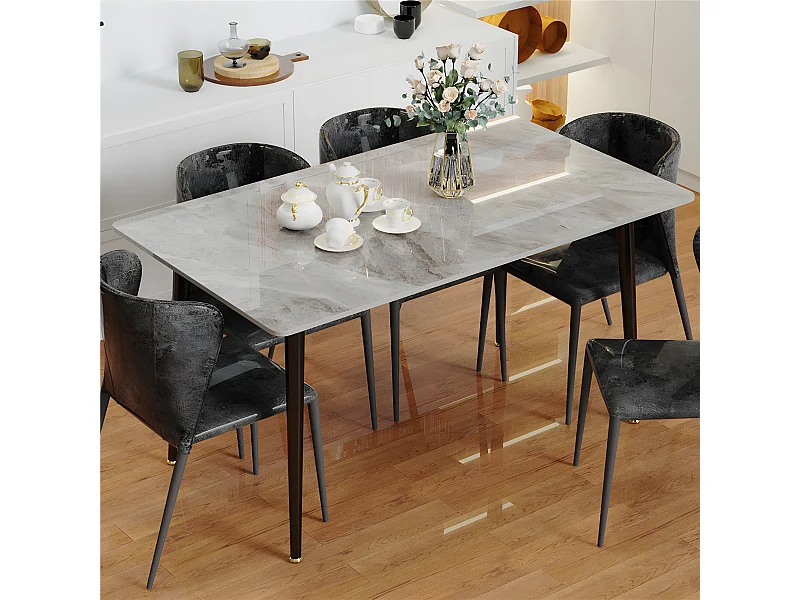 Table à manger rectangle 6 personne en effet marbre et gris 120x70cm 120x70x76cm