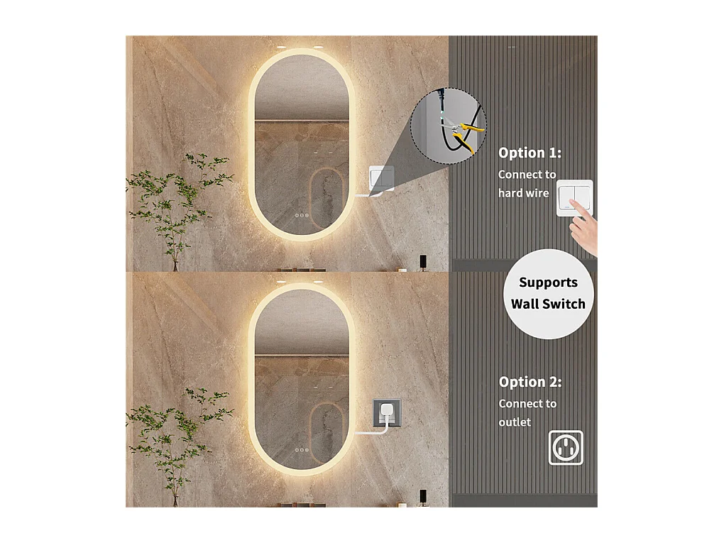 Espejo de baño LED ovalado 100x50cm espejo de pared iluminado con 3 colores ajustables 100x50cm