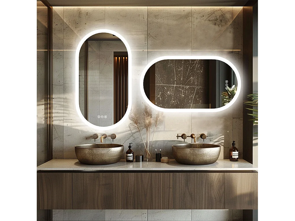 Miroir salle de bain led ovale 100x50cm miroir mural lumineux avec 3 couleurs réglables 100x50cm