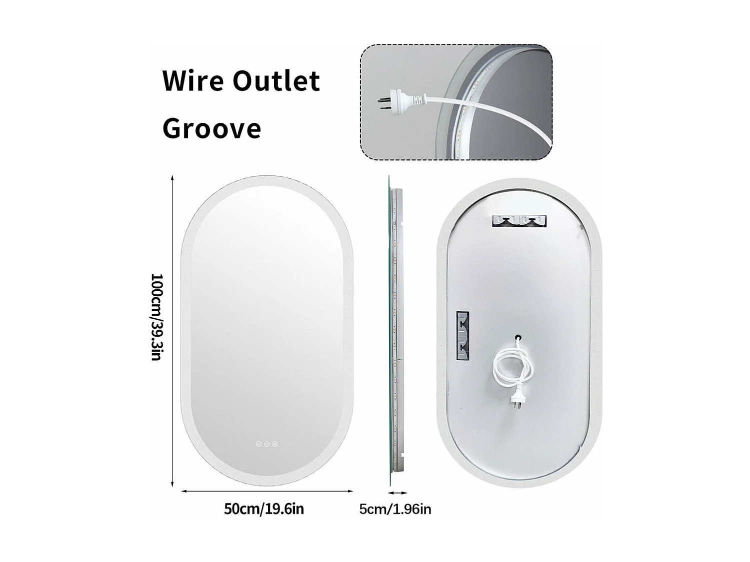 Miroir salle de bain led ovale 100x50cm miroir mural lumineux avec 3 couleurs réglables 100x50cm