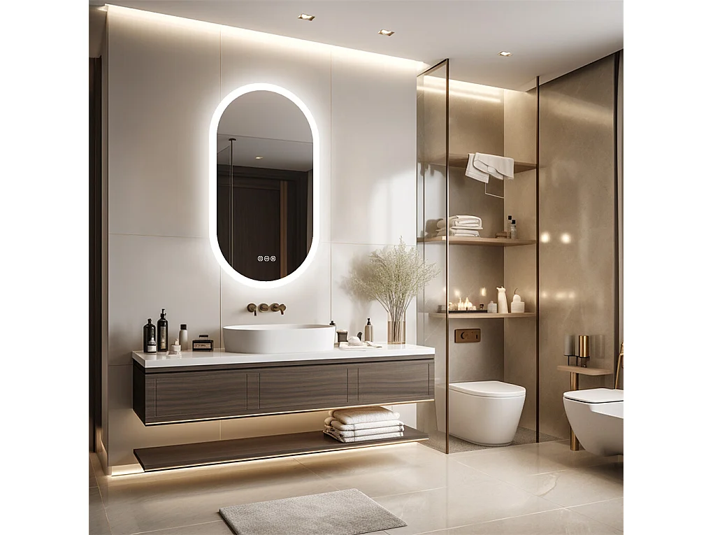 Miroir salle de bain led ovale 100x50cm miroir mural lumineux avec 3 couleurs réglables 100x50cm