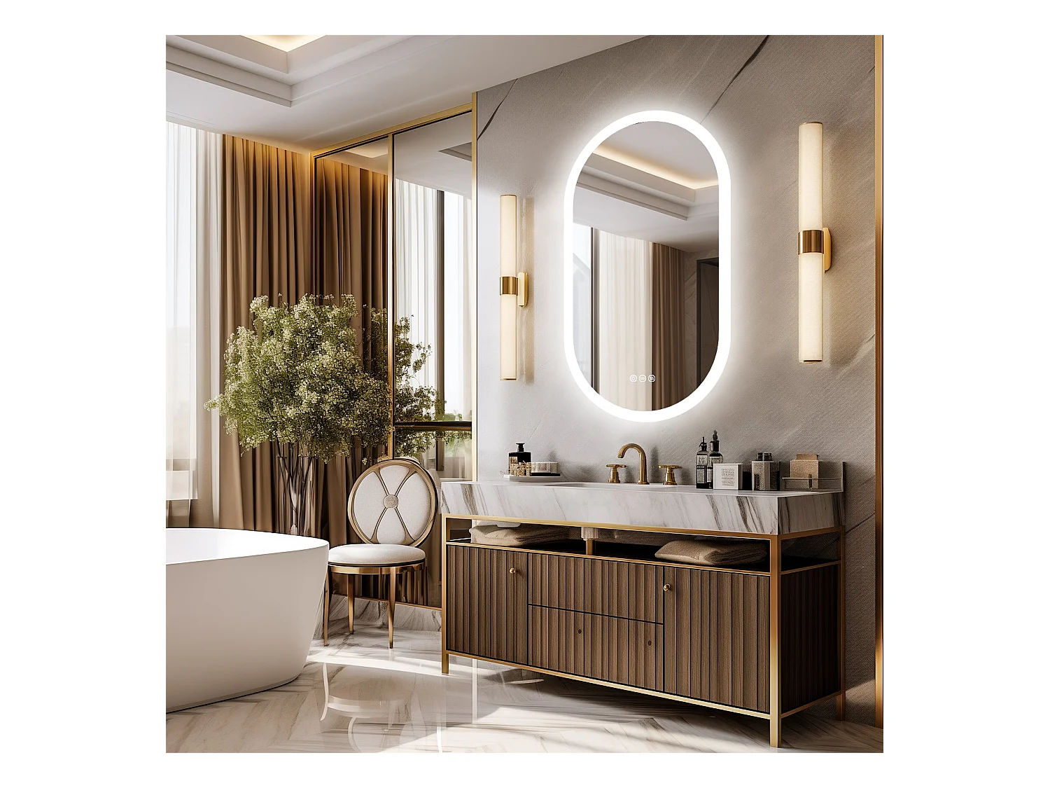 Ovaler LED Badezimmerspiegel 80x50cm beleuchteter Wandspiegel mit 3 einstellbarer Farbbeleuchtung 80x50cm