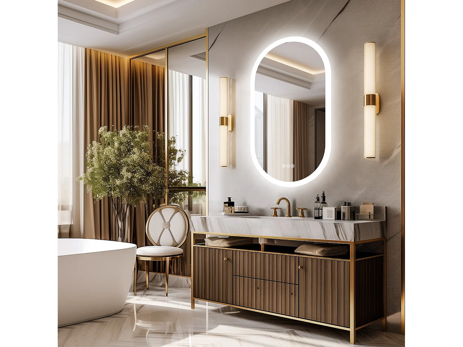 Miroir salle de bain ovale led 80x50cm mirror mural lumineux avec éclairage 3 couleurs réglables 80x50cm