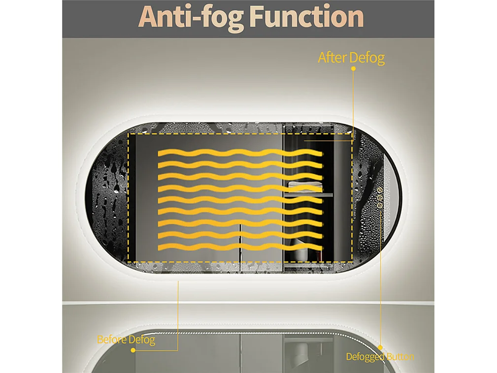 Miroir salle de bain ovale led 80x50cm mirror mural lumineux avec éclairage 3 couleurs réglables 80x50cm