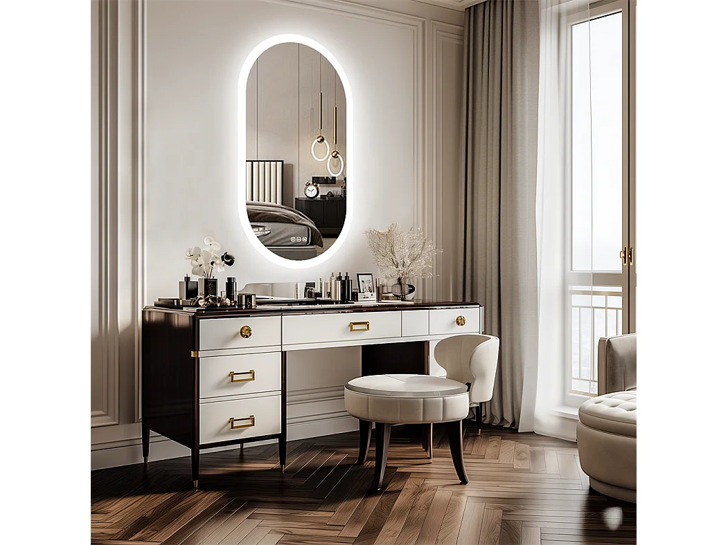 Miroir salle de bain ovale led 80x50cm mirror mural lumineux avec éclairage 3 couleurs réglables 80x50cm