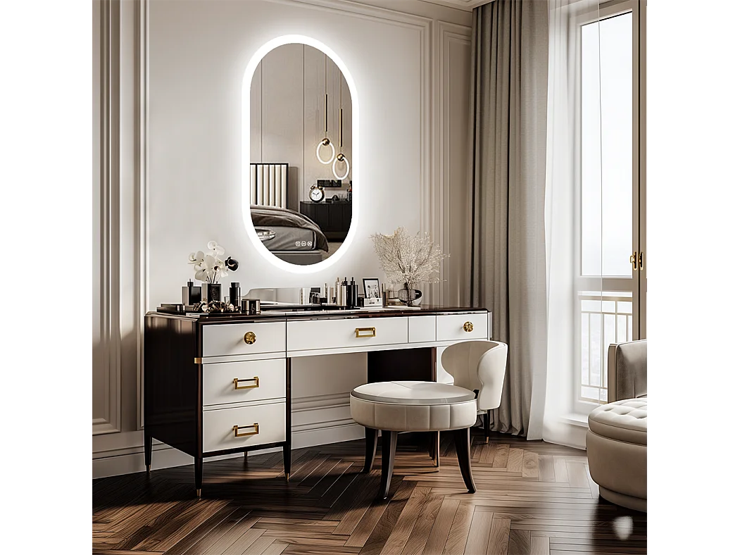 Ovaler LED Badezimmerspiegel 80x50cm beleuchteter Wandspiegel mit 3 einstellbarer Farbbeleuchtung 80x50cm