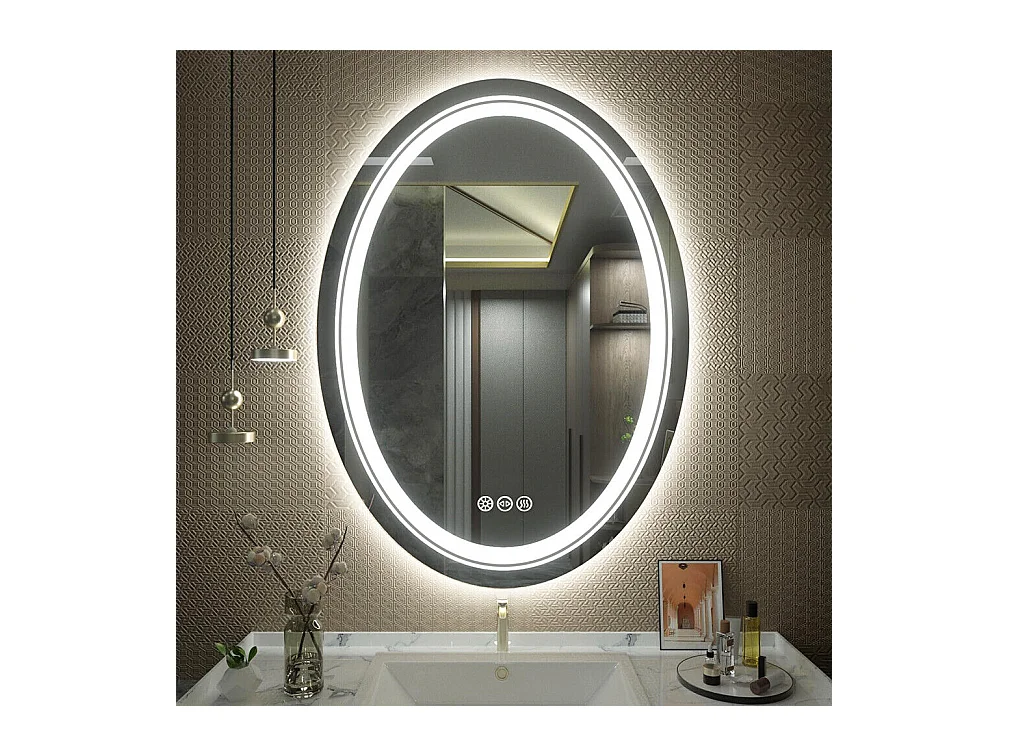 Espejo de baño con iluminación, espejo de pared antivaho con aumento 80x60cm