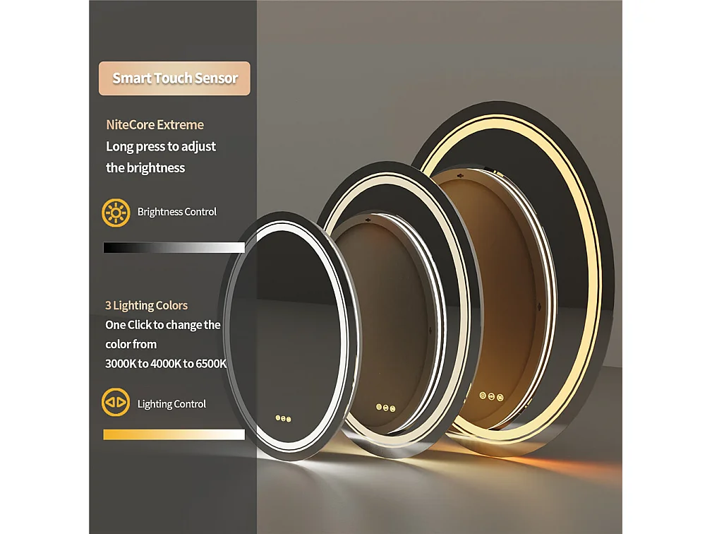 Espejo de baño con iluminación, espejo de pared antivaho con aumento 80x60cm