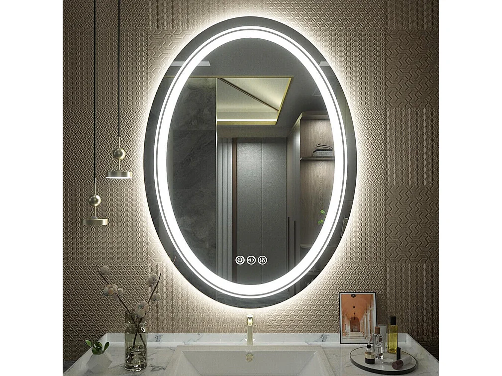 Specchio da bagno con illuminazione, specchio ingranditore antiappannamento da parete 80x60cm