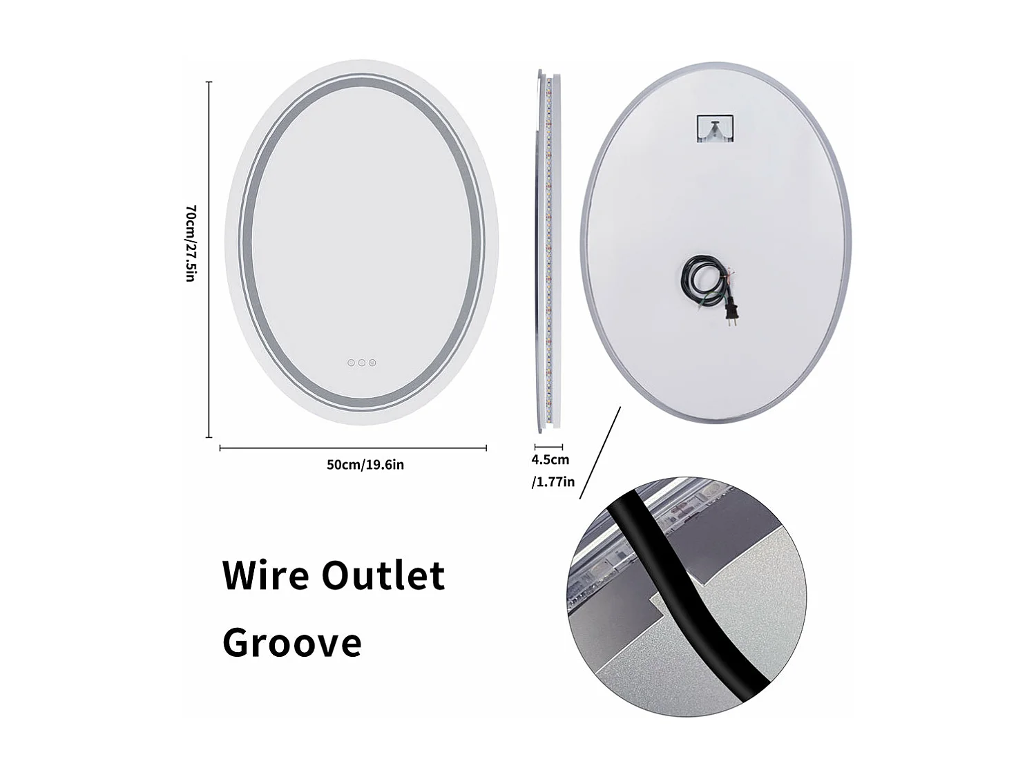 Specchio da bagno con illuminazione, specchio ingranditore antiappannamento da parete 80x60cm