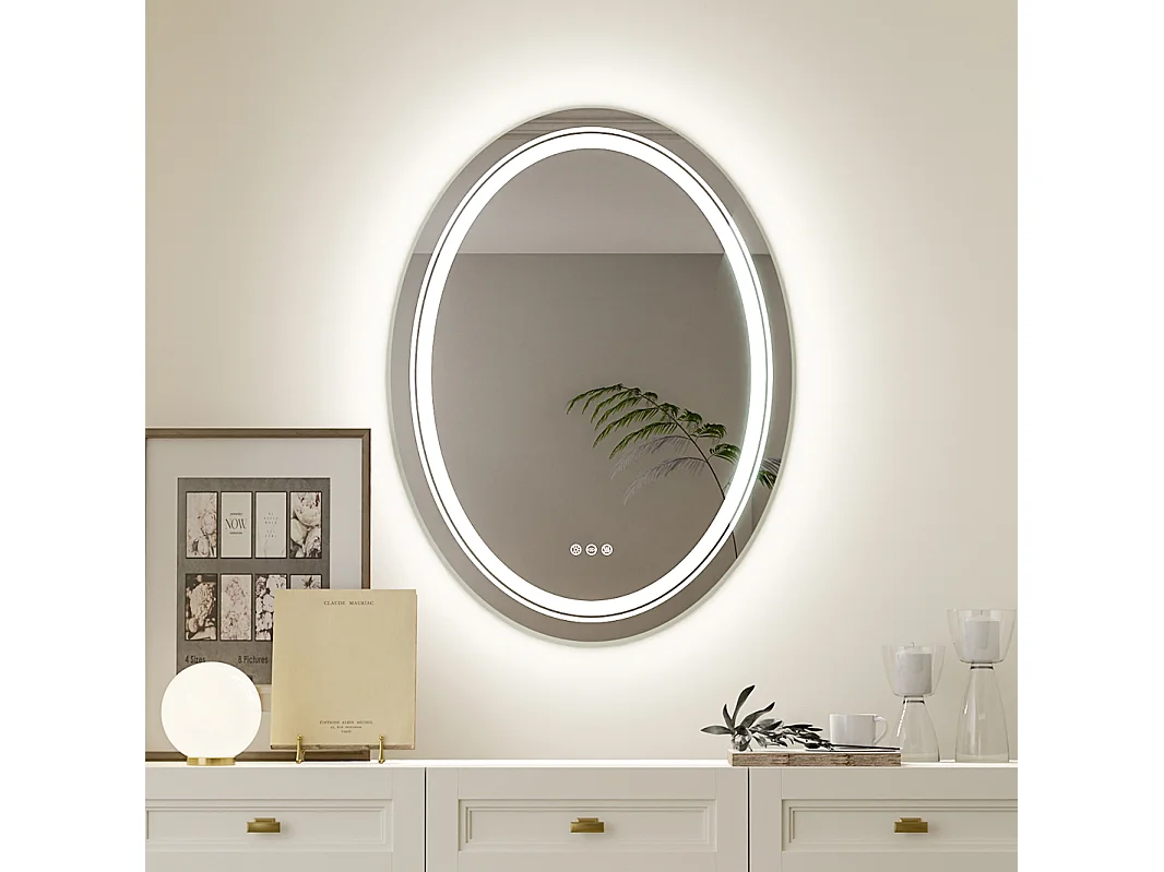 Specchio da bagno con illuminazione, specchio ingranditore antiappannamento da parete 80x60cm