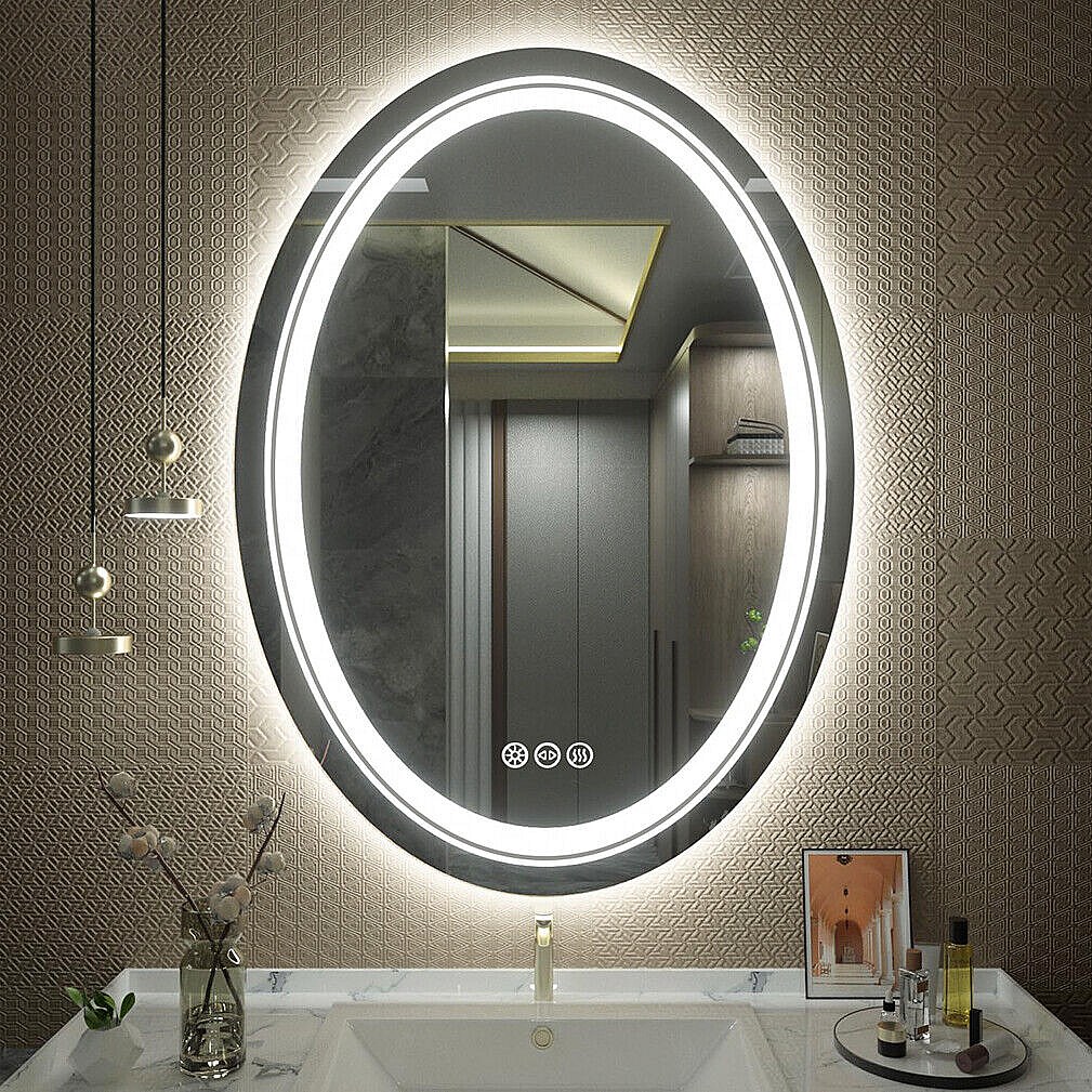 Miroir De Salle De Bain Ovale Pivotant D'Angle - Cadre Métal Noir, 30x60 Cm, Miroir De Maquillage Mural Réglable