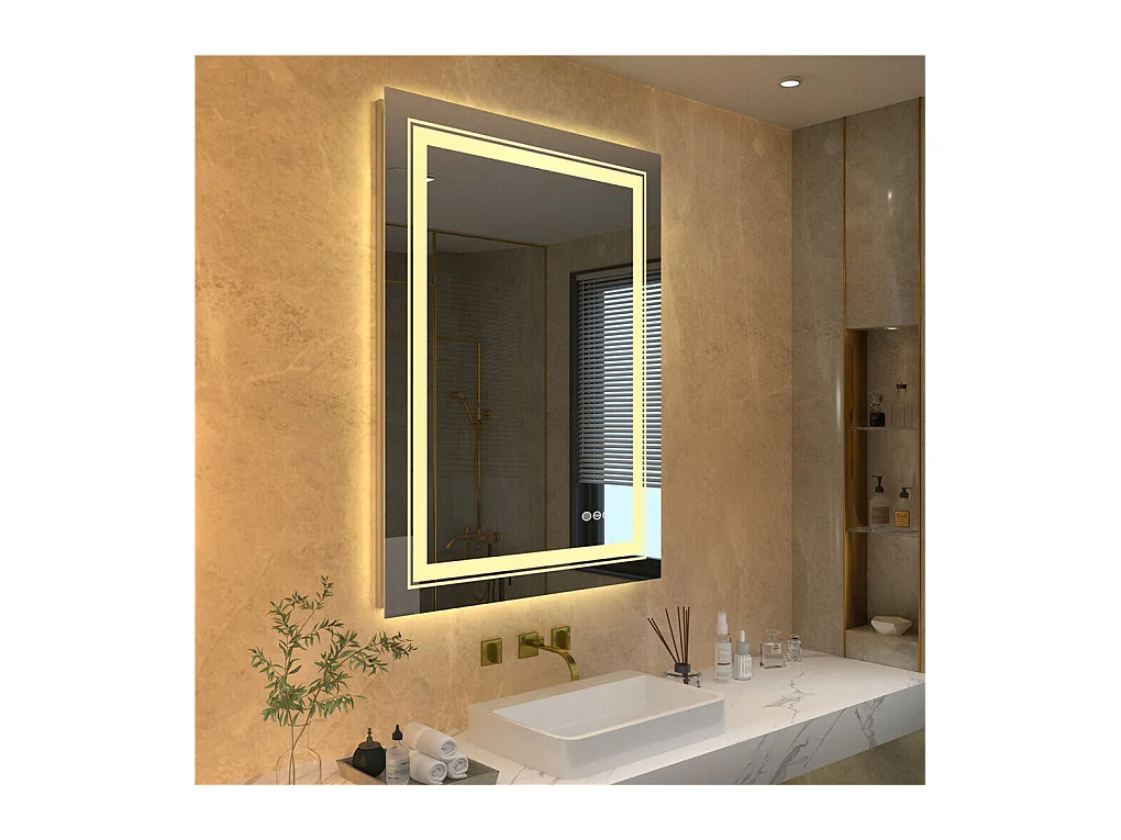 LED Badezimmerspiegel 80x60cm hinterleuchteter Wandspiegel mit Antibeschlagbeleuchtung 80x60cm
