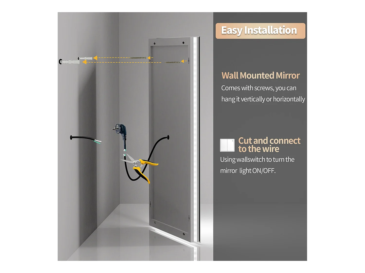 LED Badezimmerspiegel 80x60cm hinterleuchteter Wandspiegel mit Antibeschlagbeleuchtung 80x60cm