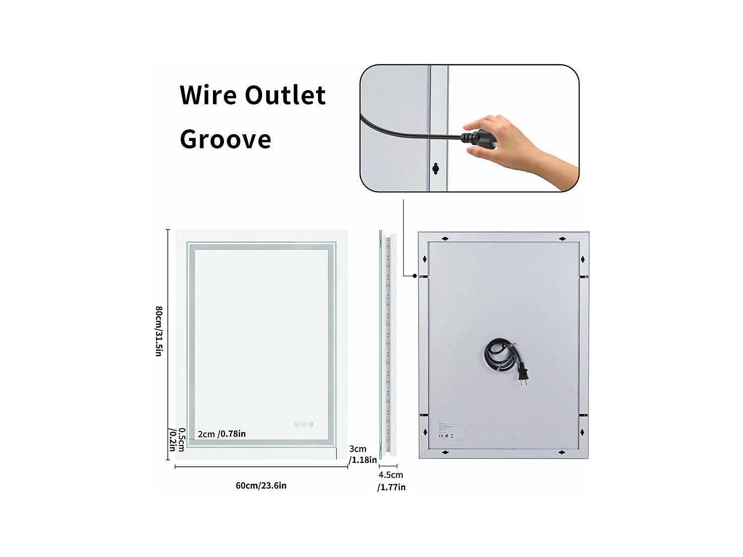 LED Badezimmerspiegel 80x60cm hinterleuchteter Wandspiegel mit Antibeschlagbeleuchtung 80x60cm